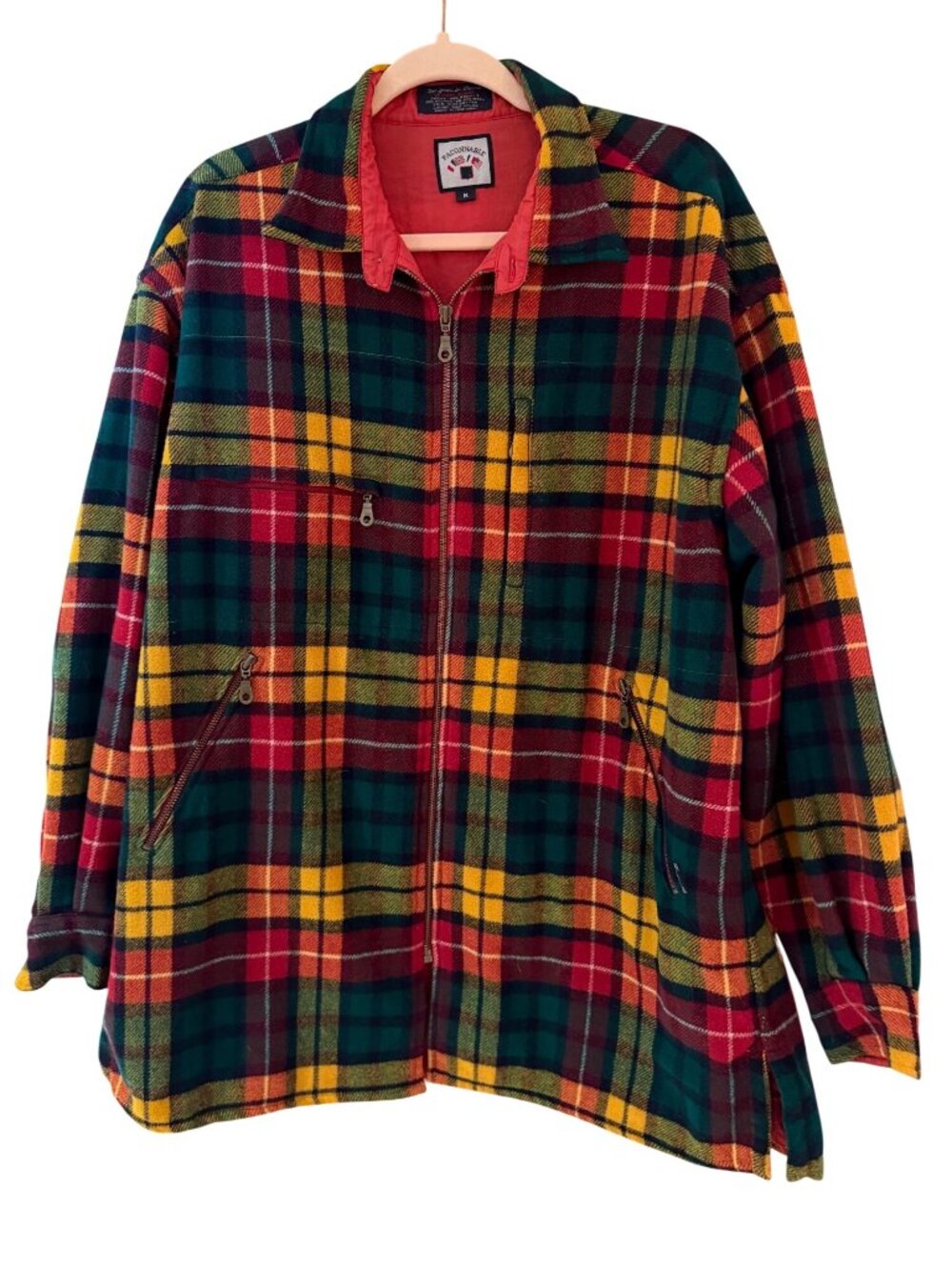 Faconnable Mens Checked Plaid Zip-up Collared Vintage-style Jacket Size Medium
